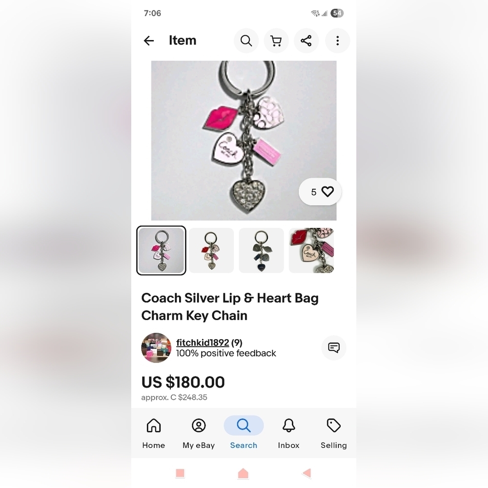 Coach Red and Silver Heart Keychain - Picture 11 of 11